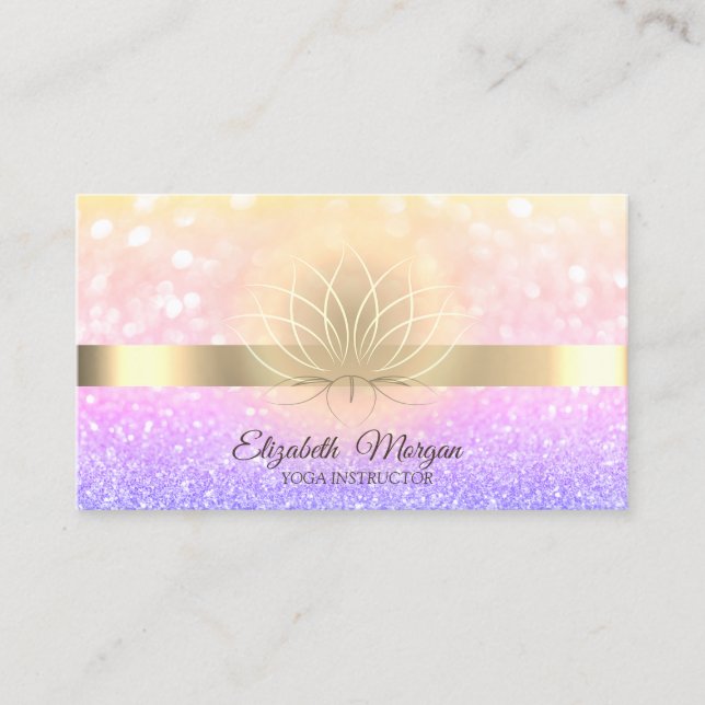 Carte De Visite Chic Bokeh Gold, Chargé de Yoga Lotus (Devant)