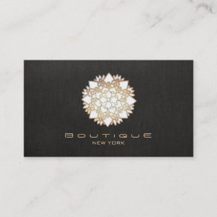 Carte De Visite Chic Boutique Blanc Lotus Faux Lin Noir