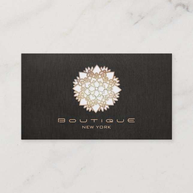 Carte De Visite Chic Boutique Blanc Lotus Faux Lin Noir (Devant)