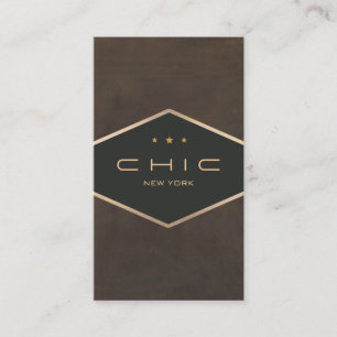 Carte De Visite Chic Boutique Faux Brown Suede Emblème Diamant
