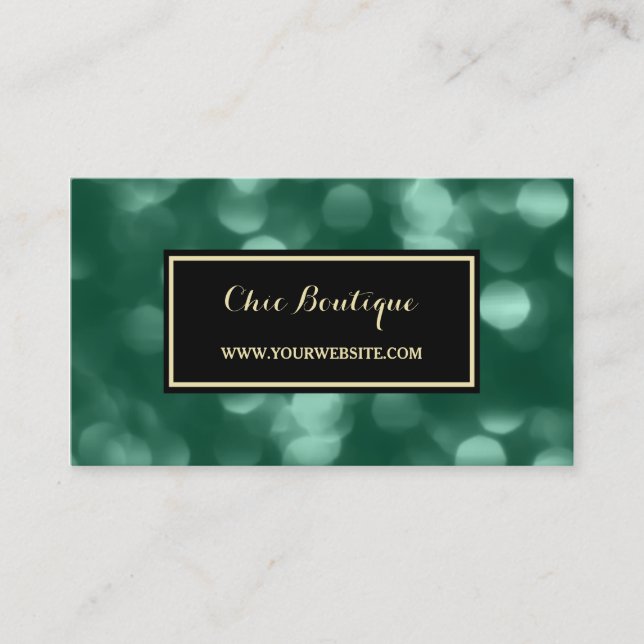 Carte De Visite Chic Boutique Glamorisante Green Luxe Bokeh (Devant)