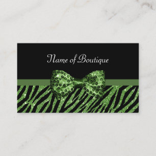 Carte De Visite Chic Boutique Green Zebra FAUX Glitz Bow