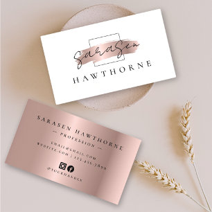 Carte De Visite Chic Brush Stroke Faux Rose Gold Social Media Icon