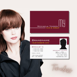 Carte De Visite Chic Burgundy Blanc simple avec Monogramme et Phot