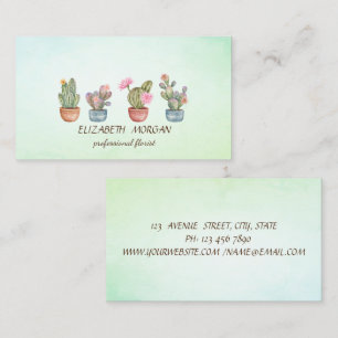 Carte De Visite Chic Cactus Succulent Vert
