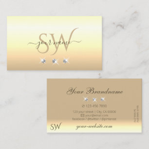 Carte De Visite Chic Crème Beige Ombre Sparkling Diamants Initiale