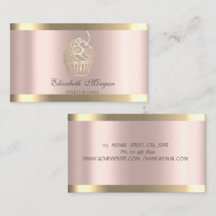 Carte De Visite Chic Cupcake Rayure Dorée Rose Or Boulangerie