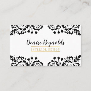 Carte De Visite CHIC DAMASK élégant dentelle or noir blanc