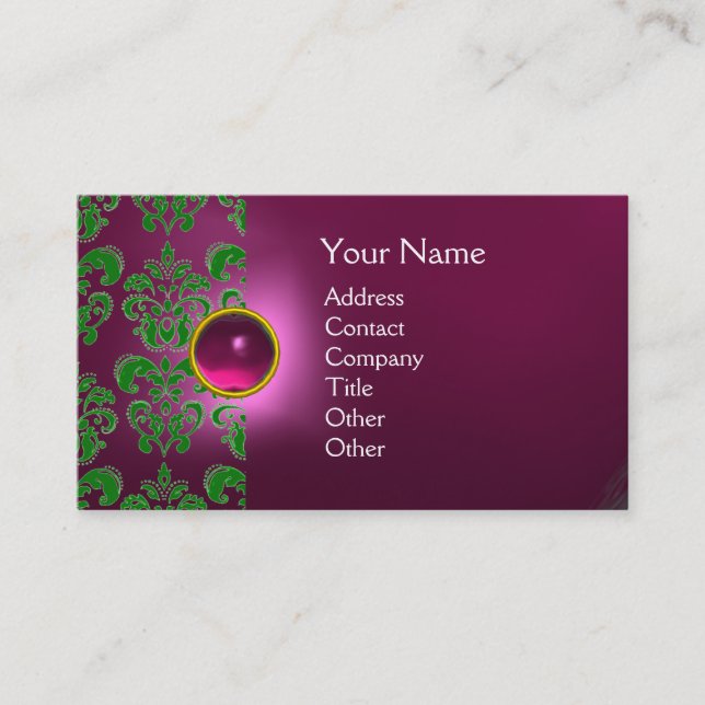 Carte De Visite CHIC DAMASK GEM MONOGRAM rose vert (Devant)