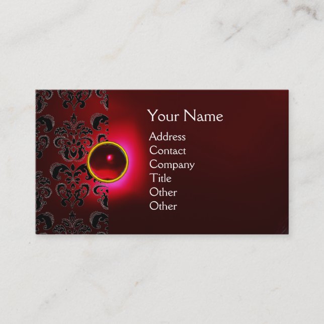 Carte De Visite CHIC DAMASK GEM MONOGRAM rouge bordeaux (Devant)