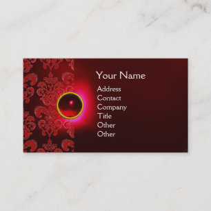 Carte De Visite CHIC DAMASK GEM MONOGRAM rouge bordeaux vert