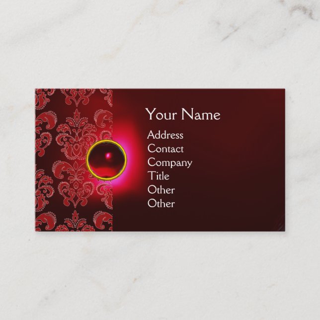Carte De Visite CHIC DAMASK GEM MONOGRAM rouge bordeaux vert (Devant)