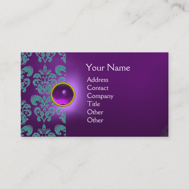 Carte De Visite CHIC DAMASK GEM MONOGRAM violet bleu (Devant)