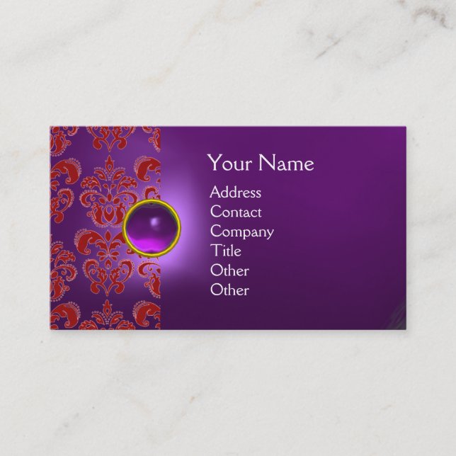 Carte De Visite CHIC DAMASK GEM MONOGRAM violet rouge (Devant)