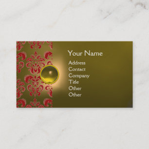 Carte De Visite CHIC DAMASK GEM MONOGRAS jaune rouge