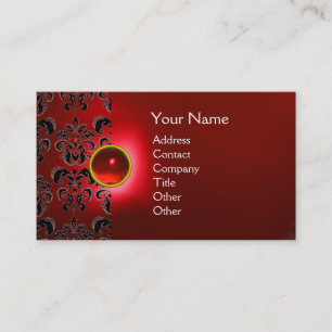 Carte De Visite CHIC DAMASK GEM MONOGRAS rouge