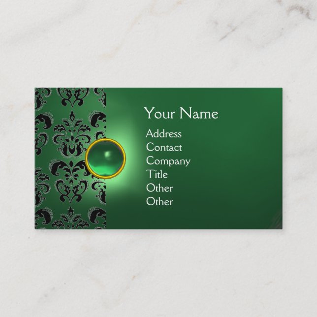 Carte De Visite CHIC DAMASK GEM MONOGRAS vert (Devant)