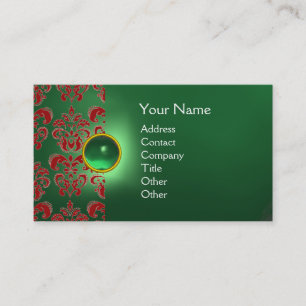 Carte De Visite CHIC DAMASK GEM MONOGRAS vert rouge