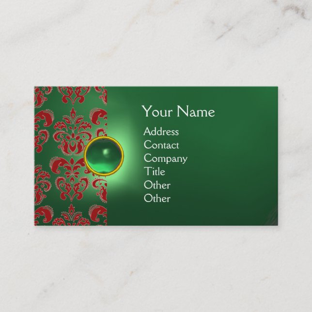 Carte De Visite CHIC DAMASK GEM MONOGRAS vert rouge (Devant)