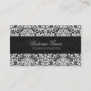 Carte de visite chic de damassé grise noire de