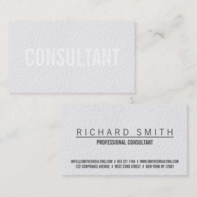 Carte De Visite Chic élégant faux cuir blanc uni professionnel (Devant / Derrière)