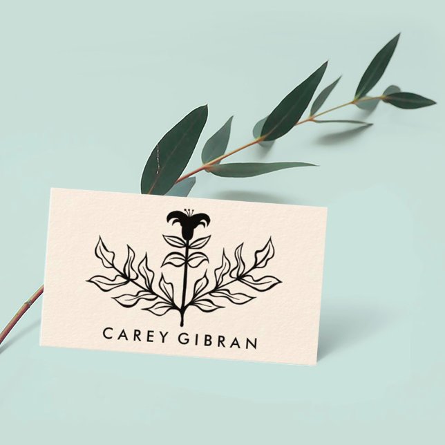 Carte De Visite Chic Elegant Lily Line Noir Dessin PERSONNALISÉ (Créateur téléchargé)