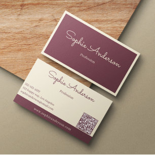Carte De Visite Chic Élégant Mauve & Crème avec Code QR