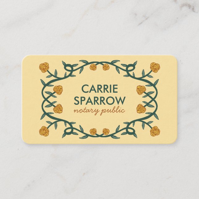 Carte De Visite Chic Elegant Rose Frame Floral Notaire Public Juri (Devant)