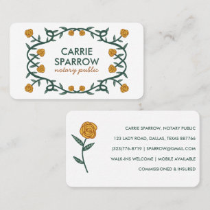 Carte De Visite Chic Elegant Rose Frame Floral Notaire Public Juri