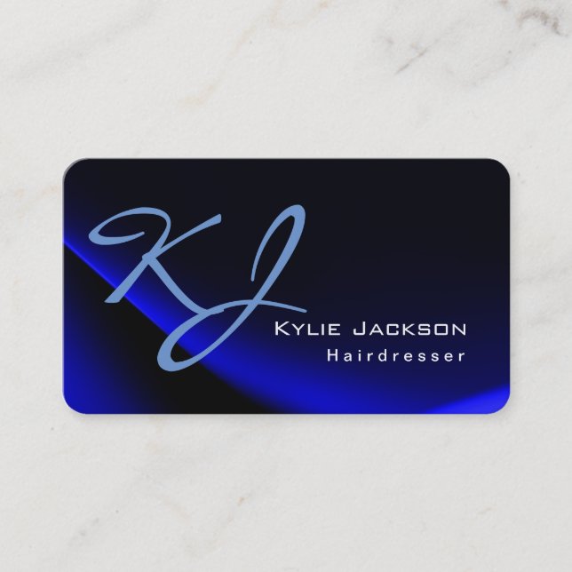 Carte De Visite Chic et tendance Monogram Blue Coiffeur (Devant)