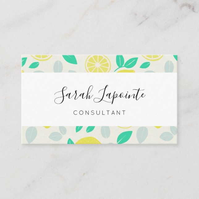 Carte De Visite Chic et tendance Motif citron d'été en crème (Devant)