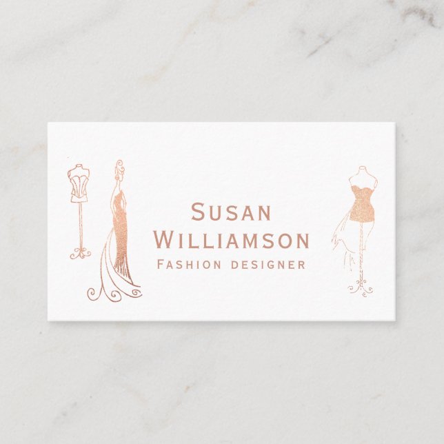 Carte De Visite Chic Fashion Designer Rose Or Blanc (Devant)