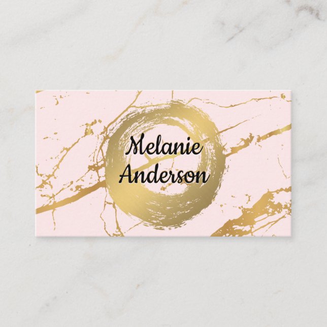 Carte De Visite Chic Faux Gold brossé | Marbre or (Devant)