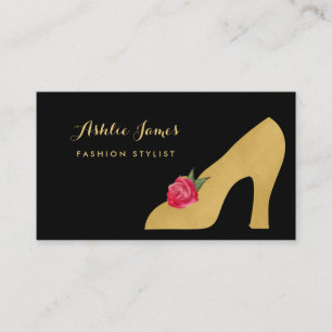 Carte De Visite Chic Faux Gold Chaussure Avec Rouge Rose Fashion L