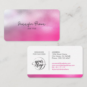 Carte De Visite Chic Féminin Logo Métallisé Rose Marque Entreprise