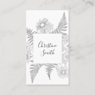 Carte De Visite Chic Fleurs Florales Noires Et Blanches Élégantes