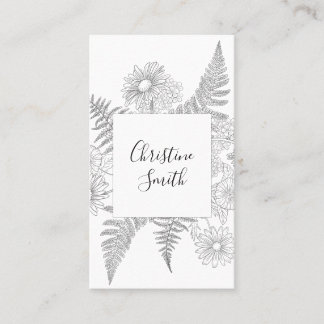 Carte De Visite Chic Fleurs Florales Noires Et Blanches Élégantes