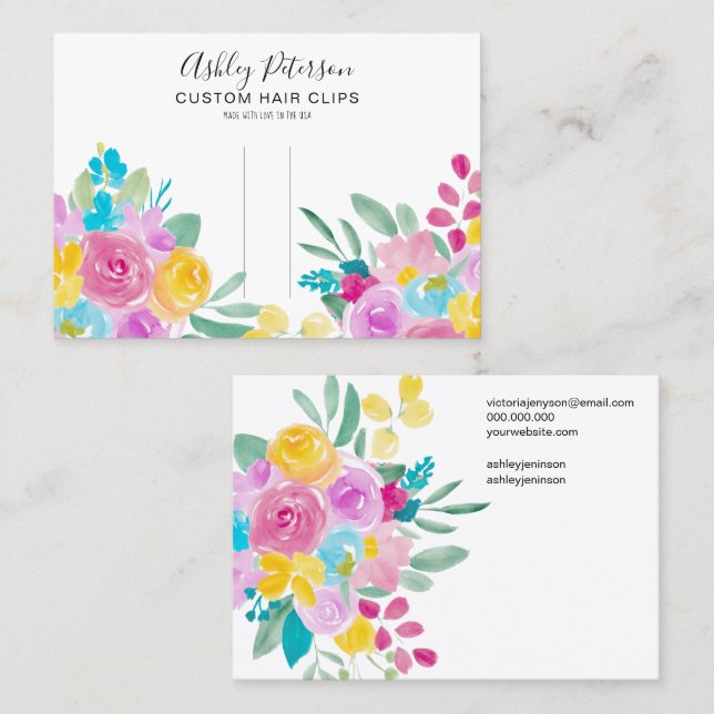 Carte De Visite Chic Floral aquarelle cheveux clip barrette (Devant / Derrière)
