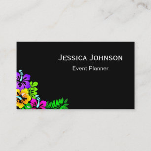 Carte De Visite Chic Floral Bordure Monogramme noir & blanc