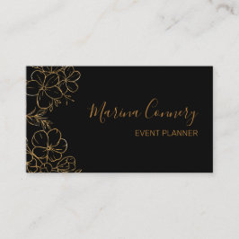 Carte De Visite Chic Floral Line Drawing Black Gold Event Planner