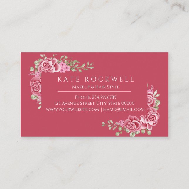 Carte De Visite Chic Floral Maquillage Artiste Beauté Salon | MARI (Dos)