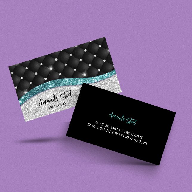 Carte De Visite Chic girly faux parties scintillant argent noir tu (Créateur téléchargé)