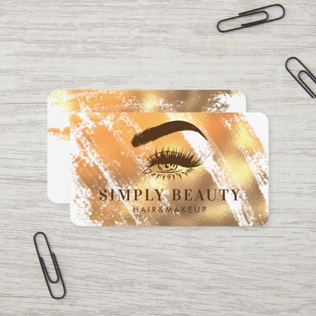 Carte De Visite Chic Glam Gold Brushstroke Eyelid Beauté (Devant/Arrière en situation)