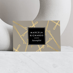 Carte De Visite Chic Gold Bobby Pins Coiffeur Styliste Salon Grey