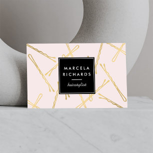 Carte De Visite Chic Gold Bobby Pins Coiffeur Styliste Salon Rose