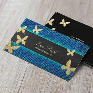 Carte De Visite Chic Gold Butterflies Turquoise & Blue Personal Sh