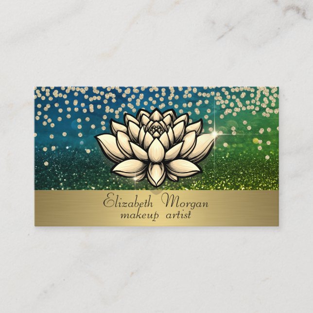 Carte De Visite Chic Gold Diamonds Lotus Green Bokeh (Devant)