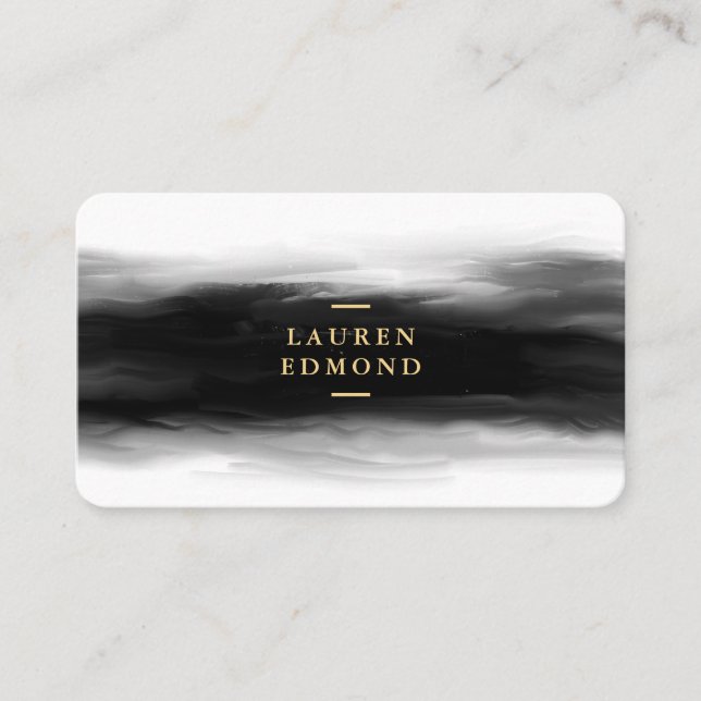 Carte De Visite Chic Gold et Abstrait pinceau d'encre noire (Devant)