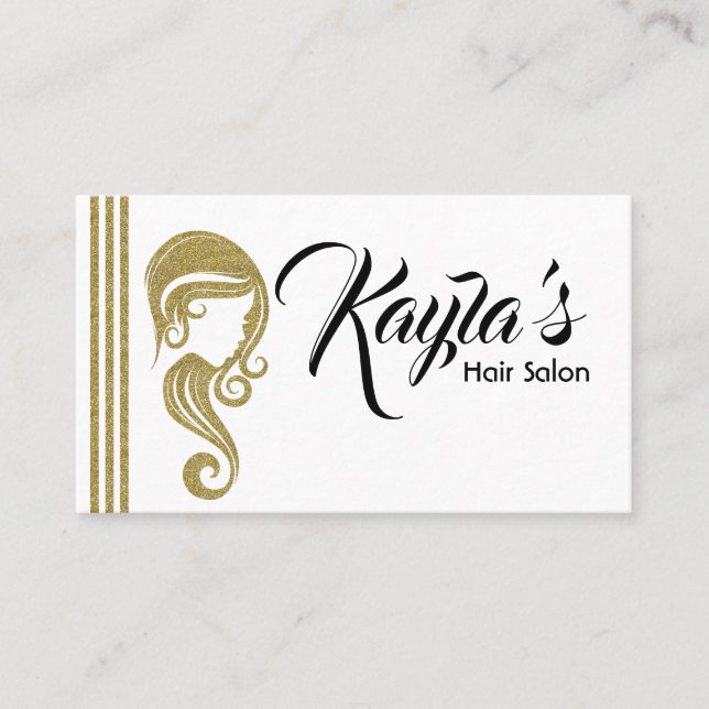 Carte De Visite Chic Gold Parties scintillant Beauté Fille cheveux (Devant)