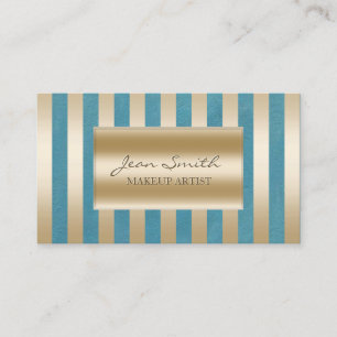 Carte De Visite Chic Gold Stripes Turquoise Green Maquillage Artis